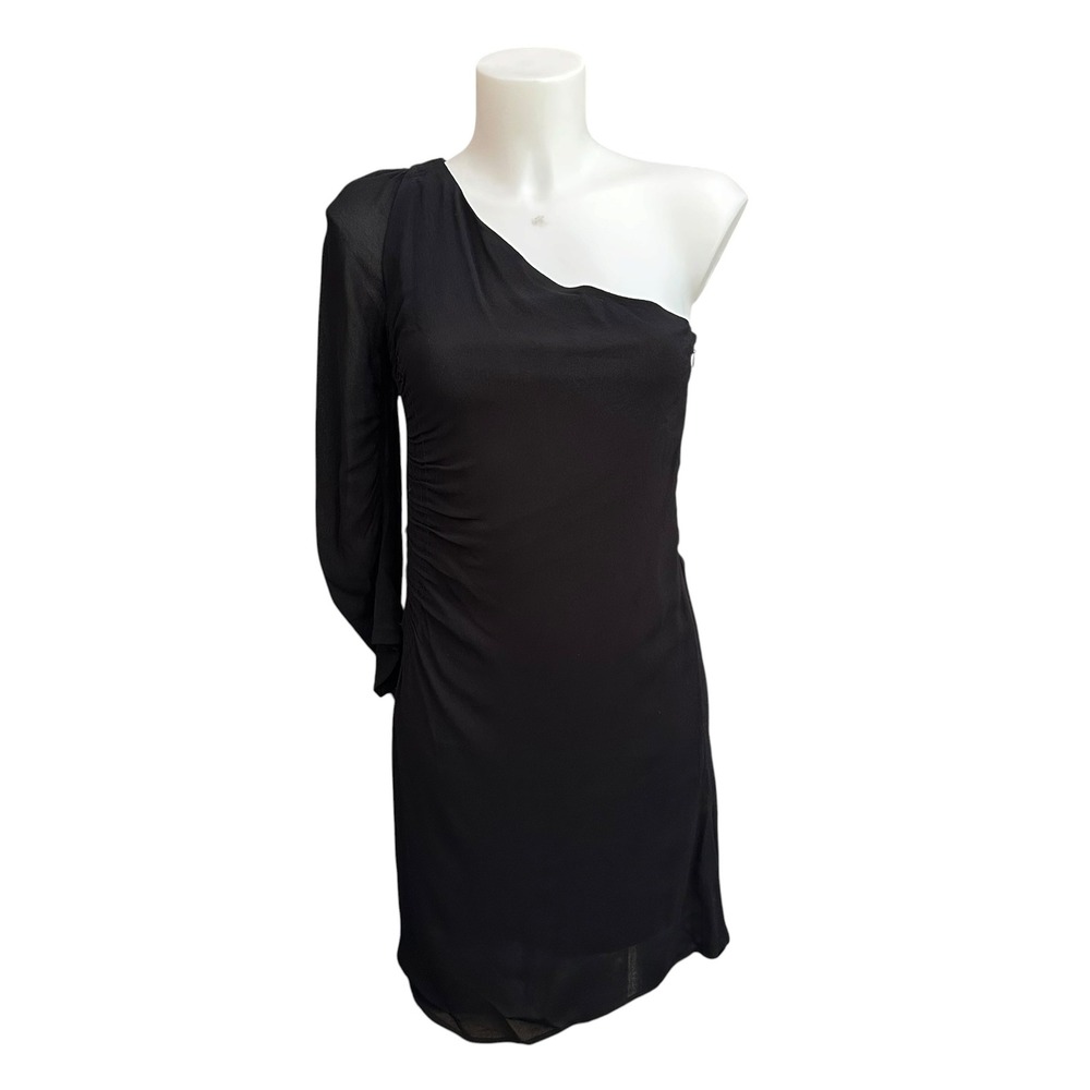 Twelfth Street by Cynthia Vincent Black One Shoulder Chiffon Mini Dress sz‎ 4